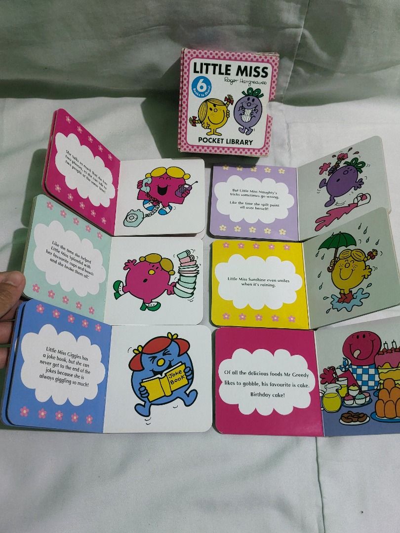 Little Miss Pocket Library Book Set (Category: Children's Books) located in Paranaque City. Submitted by ca.firstonlinebiz (Listing ID 1416564010, Image 2). Description: Little Miss Pocket Library includes six books to share. The set features Little Miss Sunshine, Little Miss Naughty, Little Miss Giggles, Little Miss Chatterbox, Little Miss Trouble, and Little Miss Helpful. What you see is what you get.