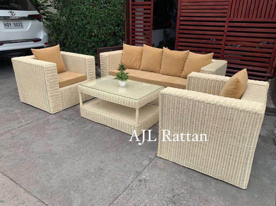 Minimalist Native Sofa Sala Rattan Set (Category: Sofas) located in Caloocan City. Submitted by declutter.cal (Listing ID 1416544149, Image 1). Description: ✅ Native Rattan ✅ Made to Order ✅ Factory price, not reseller and such ✅ For fabric of the cushions - we have choices for you ✅ Color of Sala set - may other choices po for Made to Order ✅ 4 pieces as set ✅ Uratex Cushion ✅ Pillows and top glass already included ✅ Best price we can offer ‼️ F