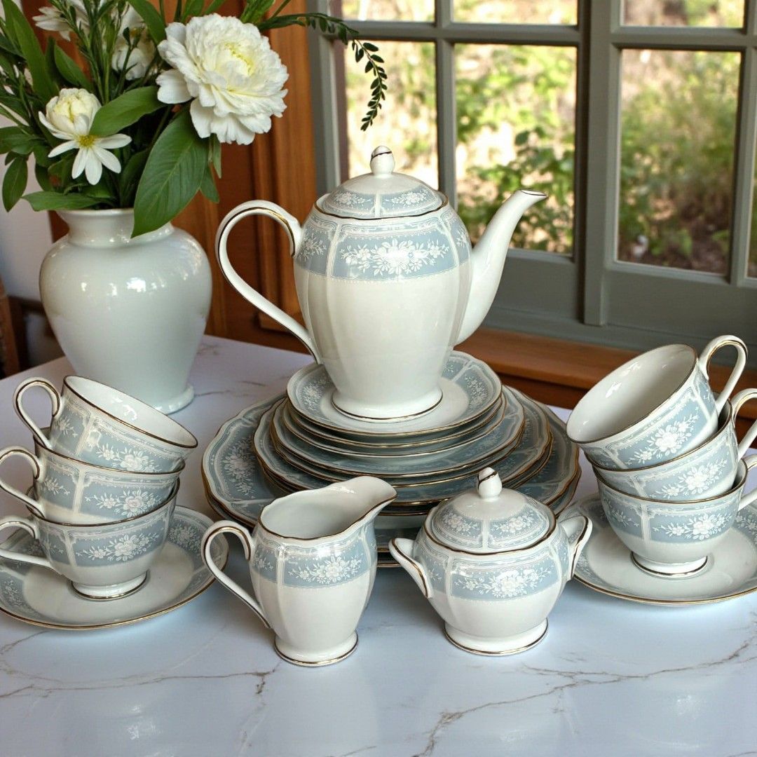 Noritake Lacewood Set (Category: Coffee & Tea Tableware) located in Davao. Submitted by euclasefindsph (Listing ID 1416583744, Image 2). Description: 1 Large Coffee Pot 1 Creamer 1 Sugar pot 2 Dinner plates 10.5 in 2 Breakfast Plates 2 Salad Plates 6 cups 6 Saucers all in very good condition, intact lining, no chips cracks or crazing.