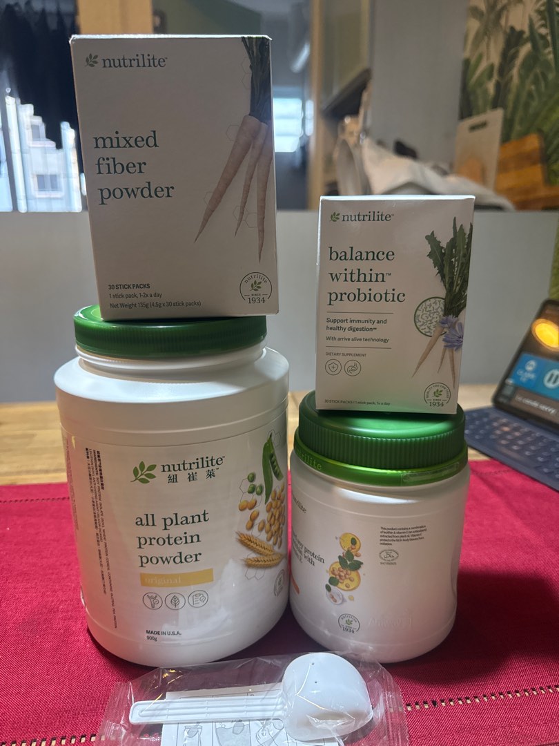 Nutrilite Mixed Fiber Powder, Probiotic, and Protein Powder, Health ...
