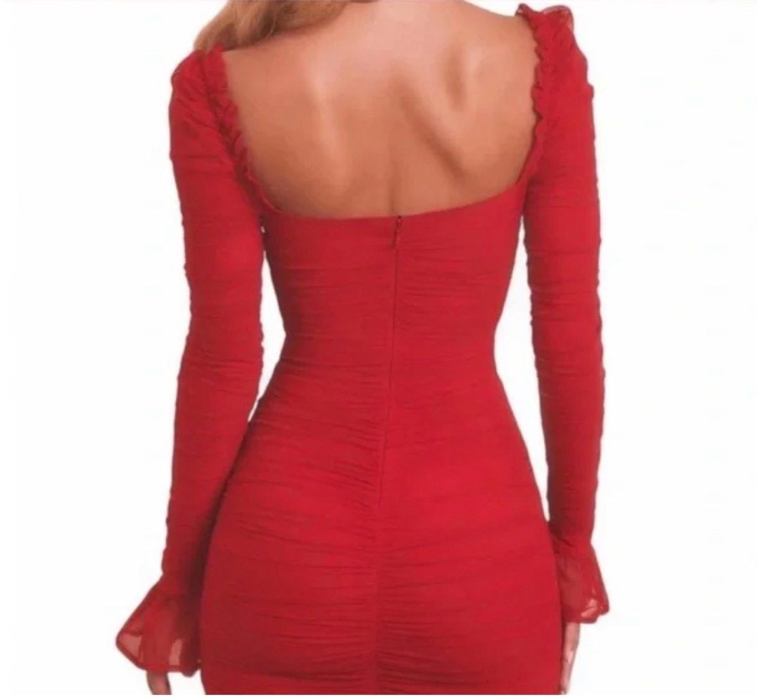 Oh Polly Red Ruched Mini Dress (Category: Dresses) located in Manila. Submitted by bag_finder (Listing ID 1416500470, Image 2). Description: - Red mini dress - Sweetheart neckline - Ruched detailing - Short, ruffled sleeves - Fitted silhouette - Cutout sides - Gathered skirt - Sheer, lightweight fabric -fits small to medium frame - Decluttering, price is negotiable.