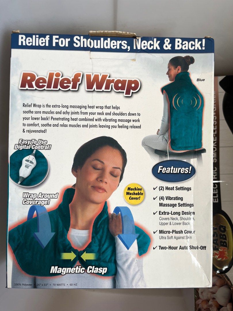 Relief Wrap Heat Wrap (Category: Massage Devices) located in Valenzuela. Submitted by mmlcramos80 (Listing ID 1416481682, Image 1). Description: Electric Heat Pad Size: 83cmx63cm Php 900.