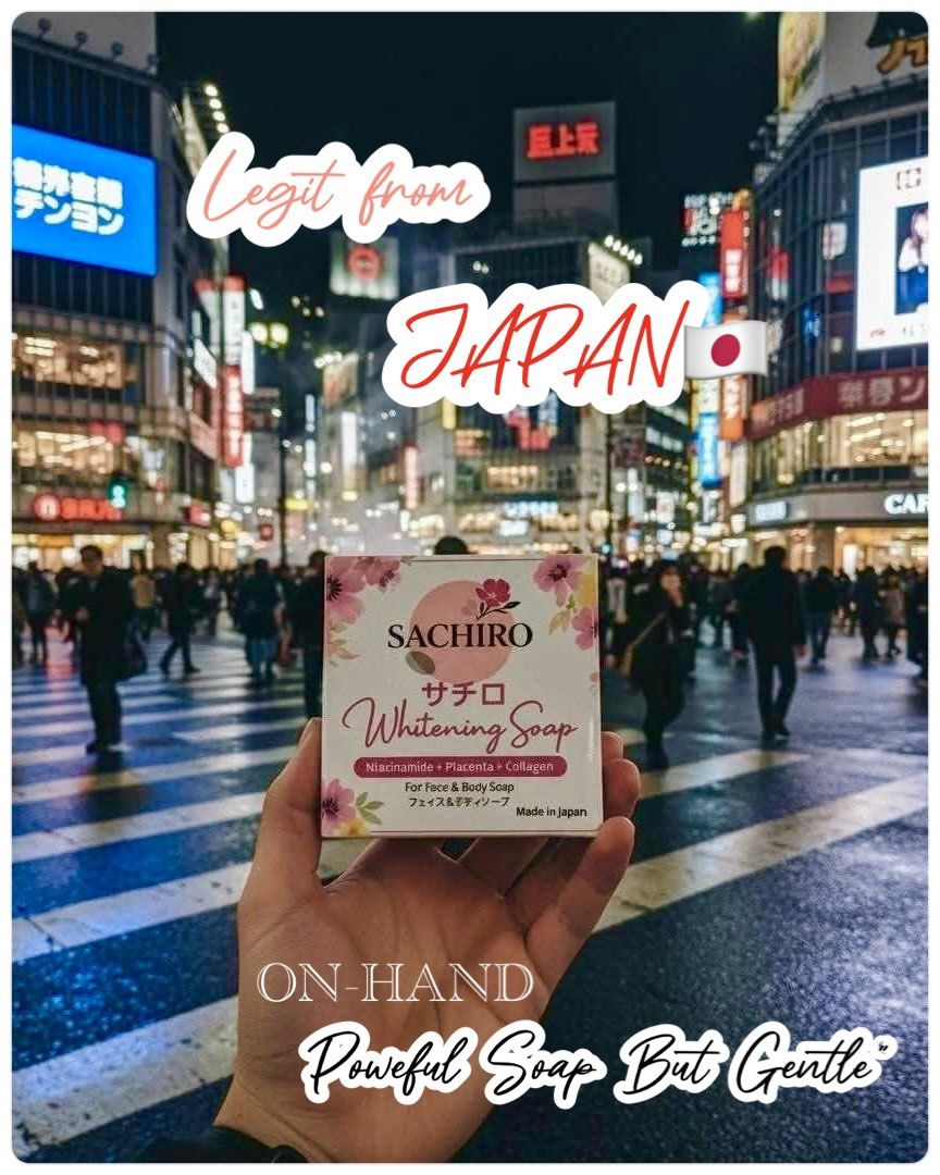 SACHIRO Whitening Soap - Japan (Category: Bath) located in Caloocan City. Submitted by mzmarsz (Listing ID 1416549747, Image 1). Description: - Authentic SACHIRO Whitening Soap from Japan - On-hand and ready to ship - Formulated with Niacinamide, Placenta, and Collagen - For both face and body - Gentle yet powerful whitening - Made in Japan.