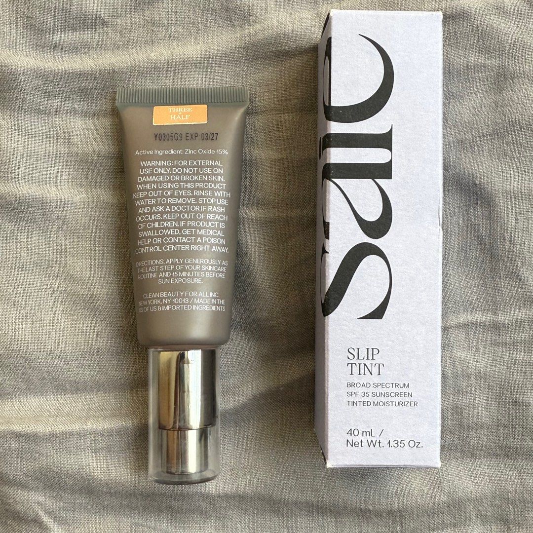Saie Slip Tint Broad Spectrum SPF 35 - Three Half (Category: Makeup) located in Mandaluyong City. Submitted by mellowwear (Listing ID 1416509016, Image 2). Description: Saie Slip Tint Broad Spectrum SPF 35 tinted moisturizer in the shade Three Half. Expiration date is 03/27. Made in the US of US & imported ingredients..