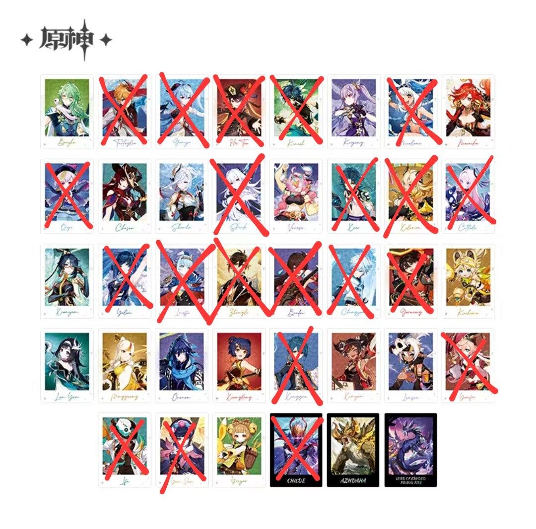 SPLITS / GROUP ORDER : Genshin Impact Collection Card set A (Category: Raw Singles) located in Bay. Submitted by frianaveti (Listing ID 1414722487, Image 1). Description: PhP 30 each character, 50% DP to secure || All Brand New and Official It's already been checked out from Tmall on TaoBao ! ETA from China by Feb-Jun 2026 Listed Characters are the only ones left: Baizhu Keqing Mavuika Chasca Shenhe Varesa Xianyun Kachina Lan Yan Ningguang Ororon