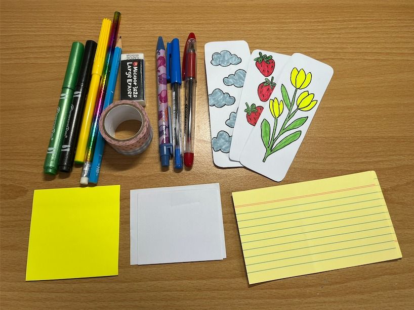 Study Sweet Bundle (Category: Accessories) located in Sydney. Submitted by lumeajewelleryandaccessories (Listing ID 1416638072, Image 1). Description: This is our third newest bundle which has stationery supplies! What's included :) 3 markers, 3 pens, 1 eraser, 2 washi tape, 3 bookmarks, 5 sticky notes, 5 writing notes, and 2 palm cards This is a very unique bundle in our shop as we don't sell stationery individually and this price is still cheap