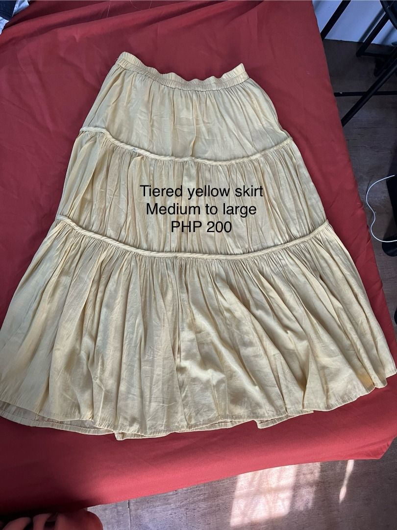 Tiered Yellow Skirt - Medium to Large (Category: Skirts) located in Cebu City. Submitted by vstesing (Listing ID 1416518792, Image 1). Description: - Size: Medium to Large - Made of light, flowing fabric - Perfect for casual wear - Adds a pop of color - with Inner lining.