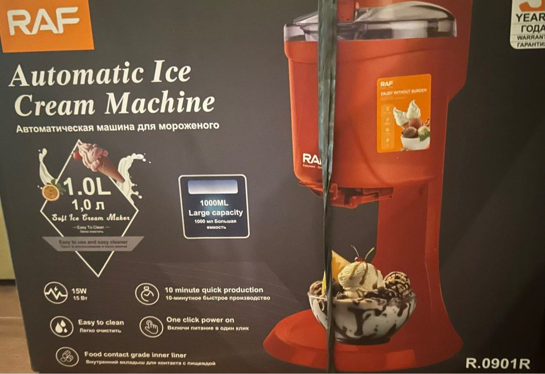 UNUSED RAF Automatic Ice Cream Machine (Category: Other Kitchen Appliances) located in Quezon City. Submitted by closetofcoco (Listing ID 1416577751, Image 1). Description: Unopened.
