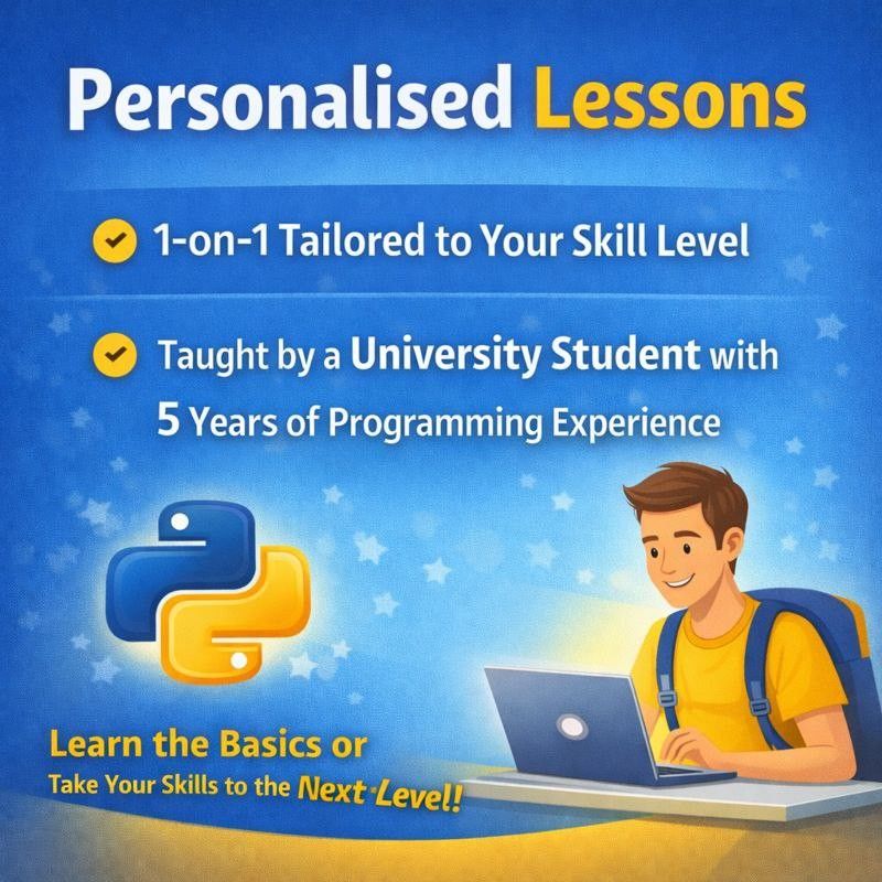 1 on 1 Python Programming Basic Course (Category: Everything Else) located in Singapore. Submitted by markerpens (Listing ID 1413052012, Image 2). Description: Want to learn real programming but don't know where to start? No problem! In this 2 hour crash course, I can teach you programming fundementals and point you on how to start self learning. Want to know if you will benefit from this course? Just shoot me a message and I will send you an ass