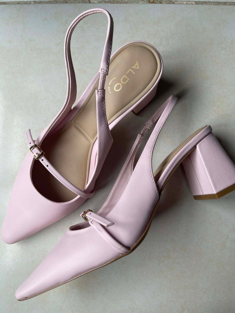 Aldo pink shoes (Category: Sandals) located in Valenzuela. Submitted by shopmystyle__ (Listing ID 1413109782, Image 1). Description: - Bought from ALDO - Size 37.5 - Pointed toe, block heels, cushioned sole - Gold hardware and outer sole detail - Used for 2 hours, indoor event .