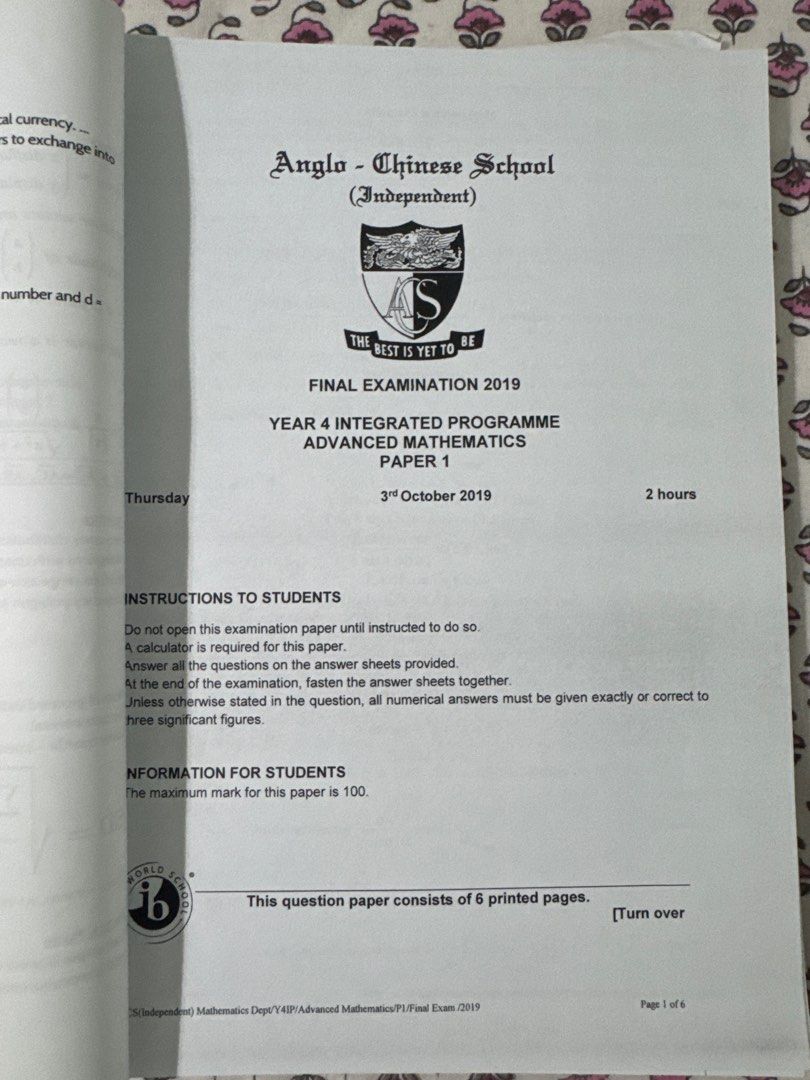 Anglo-Chinese School Independent Year 4 IP Advanced Mathematics Exam Papers, Hobbies \u0026 Toys ...