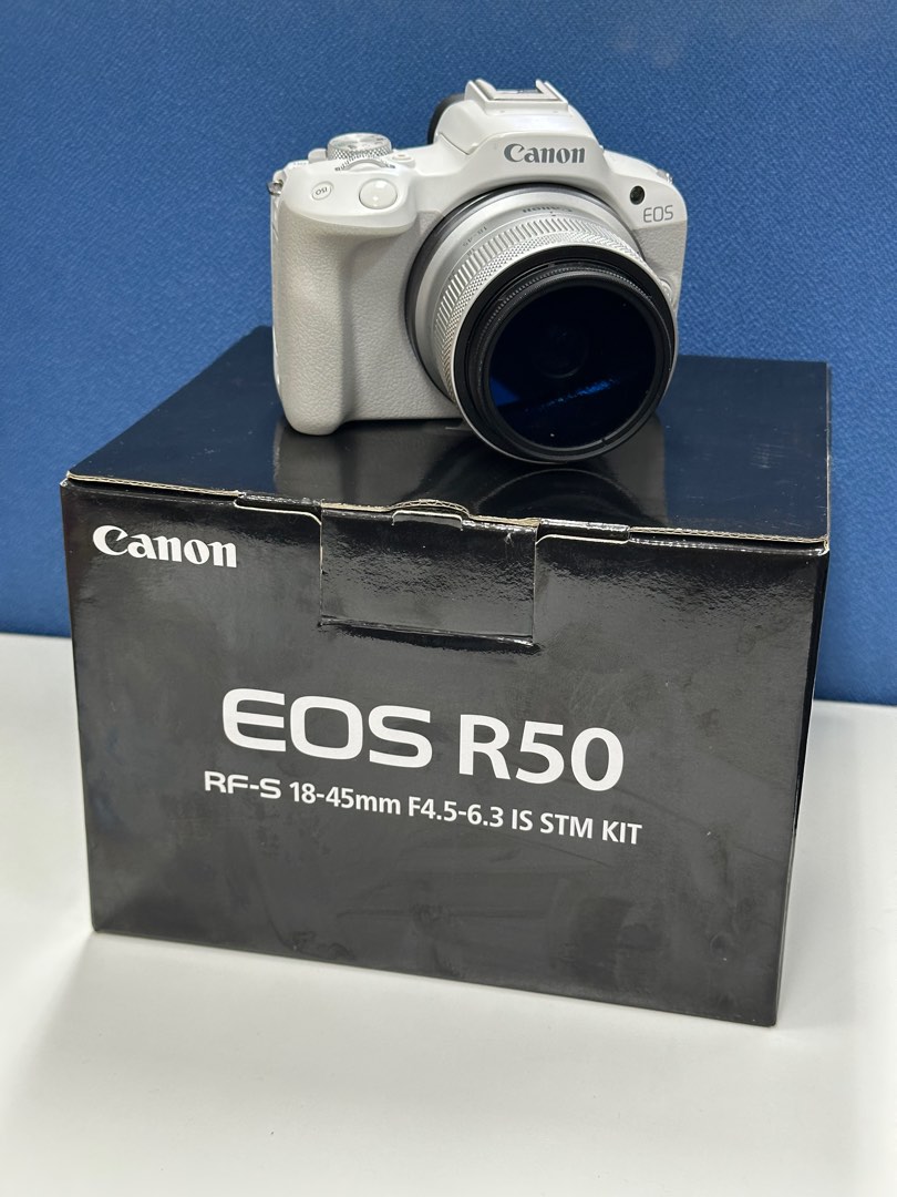 Canon EOS R50 Camera (White) + RF18-45 Lens, Photography, Cameras on ...