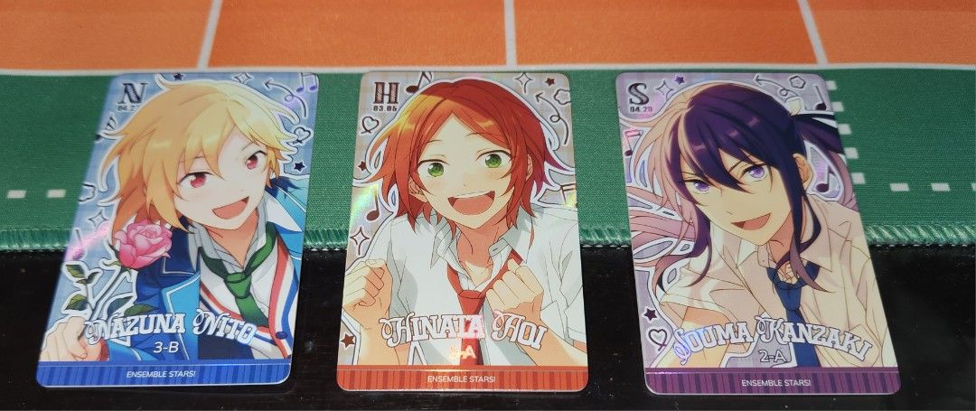 Ensemble Stars! CN School Day Cards (Category: Raw Singles) located in Manila. Submitted by ruby.gem (Listing ID 1413194258, Image 1). Description: enstars School Day CN Cards (Thick) Nazuna Nito Hinata Aoi Souma Kanzaki PHP 65 EACH or 185 SET They come with their original packaging! MOP: GCASH ONLY MOD: JnT, Grab, Lalamove Can meet up in Benilde/La salle Area! Loc: Malate, Manila Just PM if interested!.