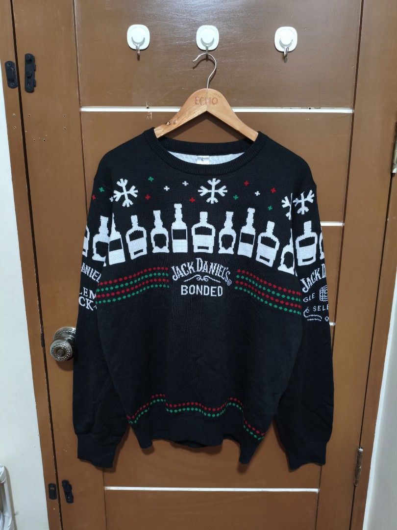 Jack Daniel's Christmas Sweater (Category: Coats, Jackets and Outerwear) located in Binan City. Submitted by echozee (Listing ID 1413181656, Image 1). Description: Large - 22x27 Knitted Acrylic Excellent condition 10/10 No issue 📩.
