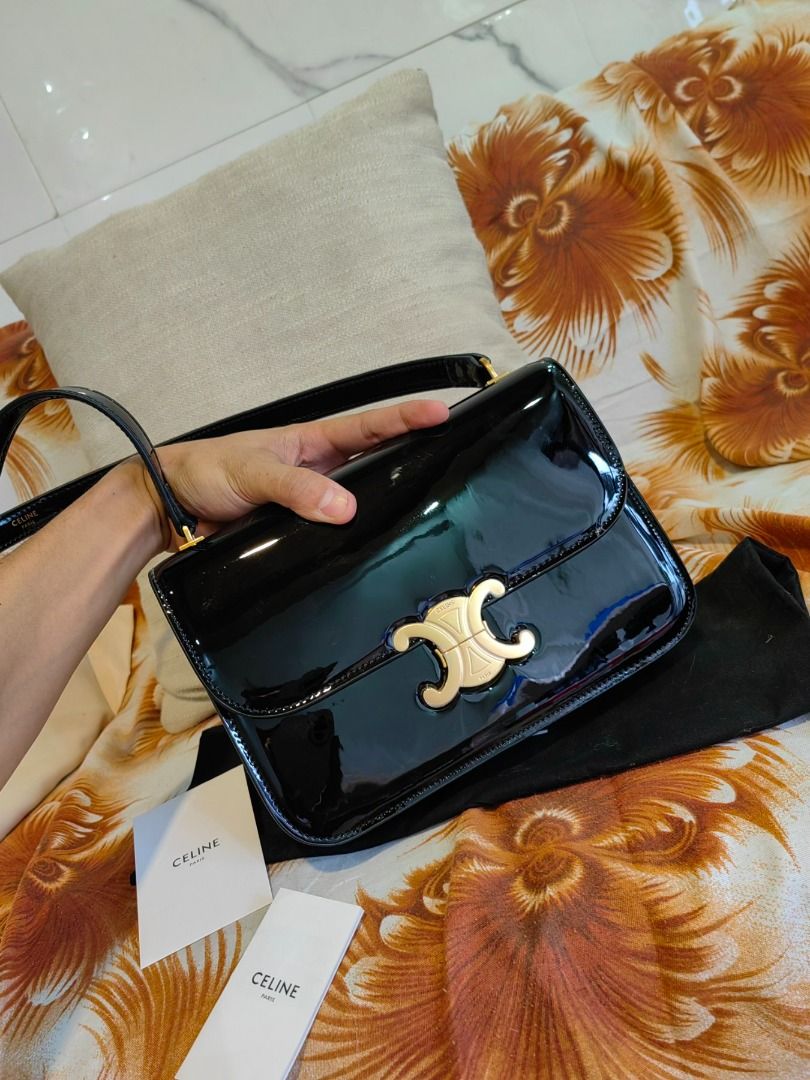 Japan Source Celine Triomphe black Patent shoulder bag (Category: Luxury Bags & Wallets) located in Cebu City. Submitted by elcoleccion21 (Listing ID 1413087785, Image 2). Description: Genuine Patent leather Coded No flaws.