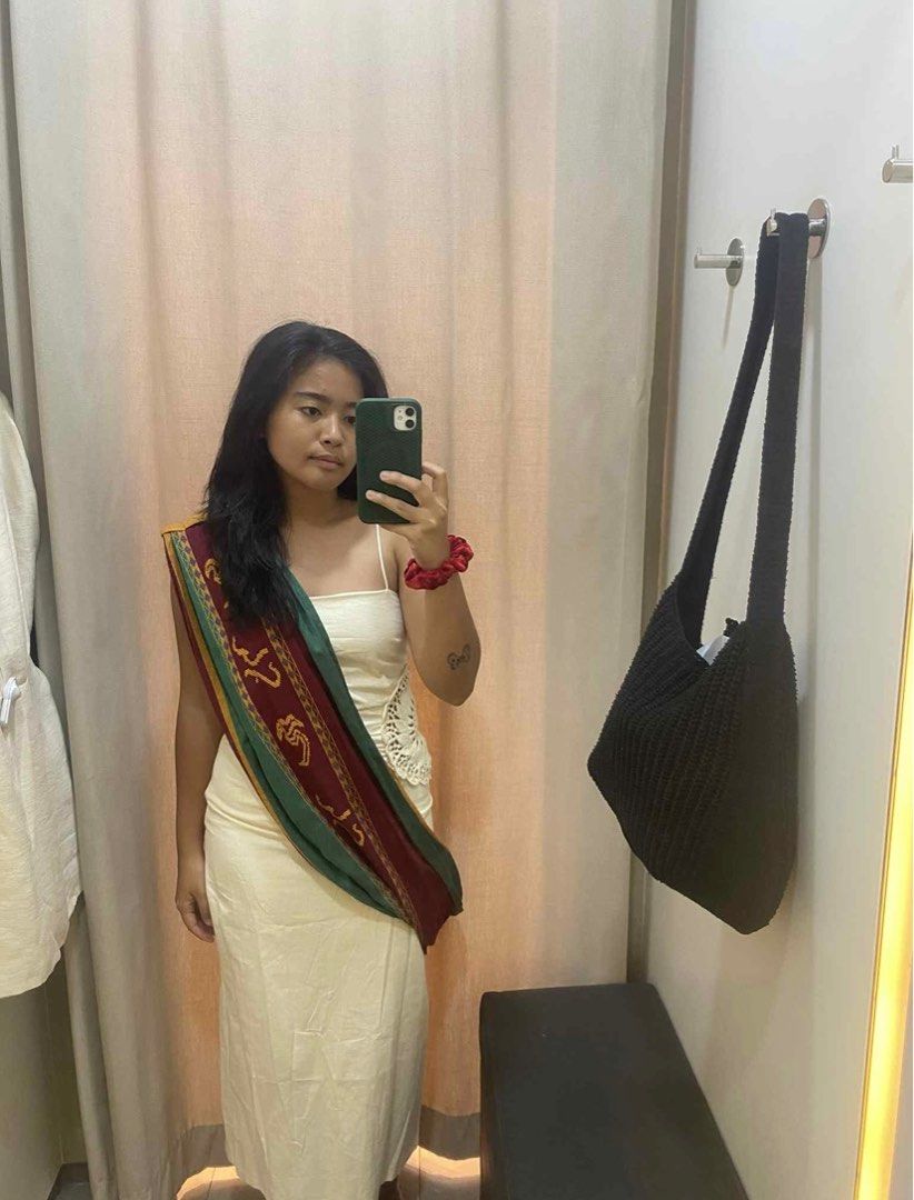 Mango Linen Blend Dress with Openwork Flowers | Midi (Category: Dresses) located in Quezon City. Submitted by el8isa (Listing ID 1413080780, Image 3). Description: Size S, bought from Trinoma for Php 2495, used once for my graduation rites - Mango midi dress - Crochet side detail - Square neckline - Thin straps - Back slit - Light cream color.