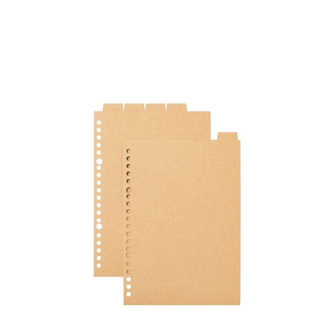 MUJI A5 Paper Dividers (Category: Stationery & School Supplies) located in San Juan City. Submitted by everlovedbyjs.est2018 (Listing ID 1413205378, Image 2). Description: - MUJI A5 index paper dividers - Includes 5 dividers - Pre-punched holes for ring binders - Made in Japan - Light brown color - Perfect for organizing notes and documents.