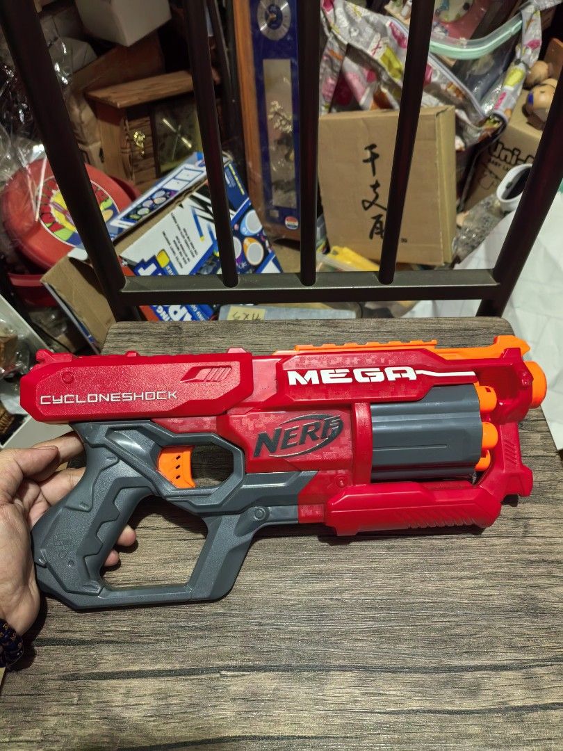 Nerf N-Strike Elite Mega CycloneShock blaster (Category: Action & Battle Toys) located in Cebu City. Submitted by dudes_villanueva (Listing ID 1413204704, Image 1). Description: Nerf N-Strike Elite Mega CycloneShock blaster. 📌It features a rotating drum that holds 6 Mega darts. 📌The blaster is engineered to fire the larger Mega darts farther than standard N-Strike Elite darts. 📌It is a spring-powered, one-handed blaster. Darts can be launched 
