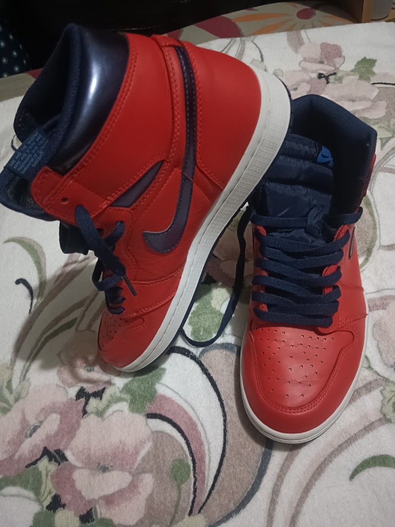 Jordan 1 Retro High OG David Letterman (Category: Sneakers) located in Caloocan City. Submitted by jee2727 (Listing ID 1413143943, Image 2). Description: - Air Jordan 1 High sneakers - Red leather upper - Blue swoosh and collar - White midsole, blue outsole - Size: US 9.5 - Made in China - No Box - Original frm NJ.
