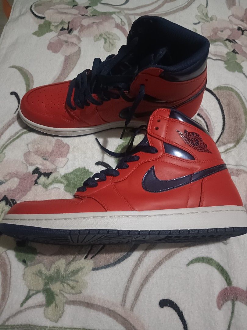 Jordan 1 Retro High OG David Letterman (Category: Sneakers) located in Caloocan City. Submitted by jee2727 (Listing ID 1413143943, Image 3). Description: - Air Jordan 1 High sneakers - Red leather upper - Blue swoosh and collar - White midsole, blue outsole - Size: US 9.5 - Made in China - No Box - Original frm NJ.