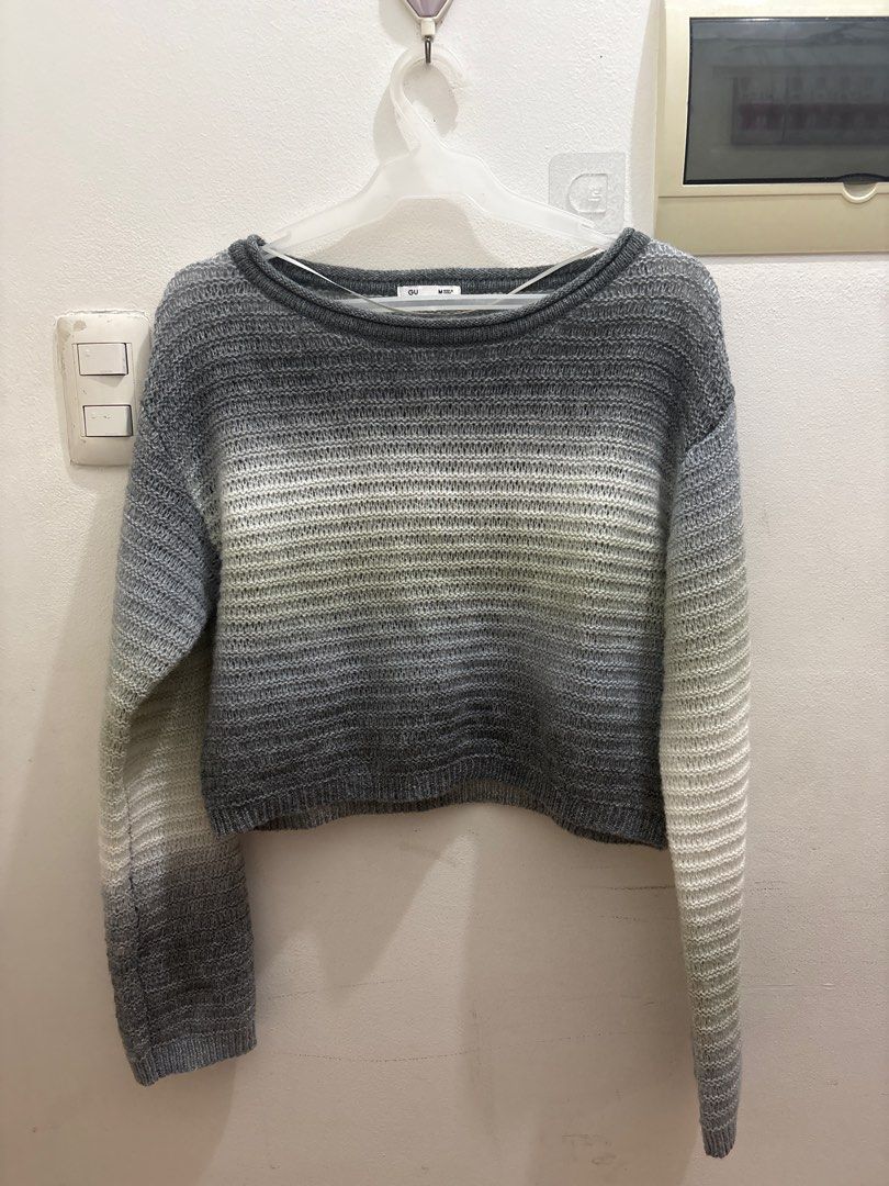 Ombre Cropped Sweater (Category: Coats, Jackets and Outerwear) located in Manila. Submitted by _maema (Listing ID 1413201668, Image 1). Description: - Ombre design: Gray and white shades - Style: Cropped sweater - Neckline: Round - Sleeves: Long - Material: Knit - Versatile: Pairs well with high-waisted bottoms.