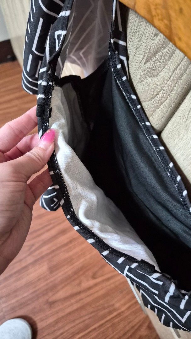 One piece Swimsuit - Black and White (Category: Bikinis & Swimsuits) located in Bulacan. Submitted by getclaud (Listing ID 1413142233, Image 2). Description: Off-shoulder one-piece swimsuit With bra strap latch 🙂 With pads Bought from orange app Small on tag but can fit S-M P100.00!.