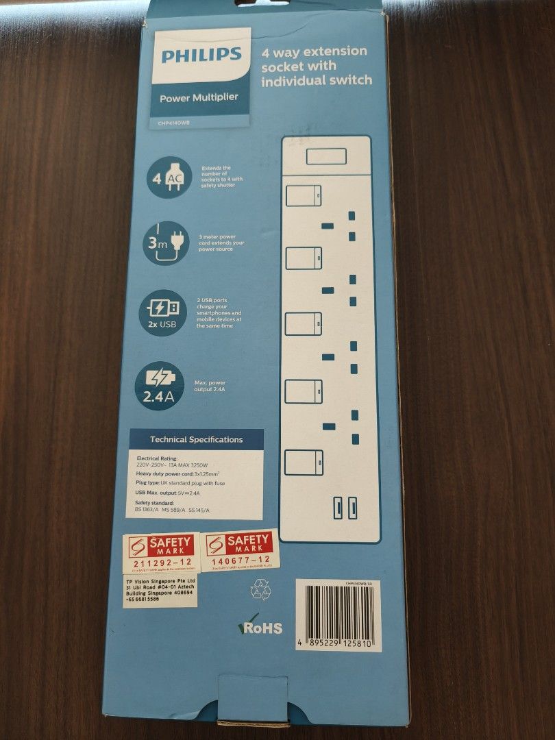 Philips Power Multiplier 4-Way Extension Socket, TV & Home Appliances ...