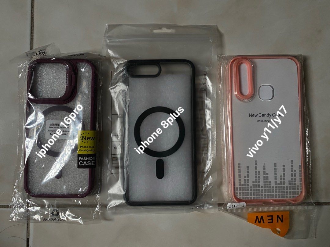 phone cases (Category: Cases & Sleeves) located in Pasig City. Submitted by teddae (Listing ID 1413091538, Image 1). Description: for sale phone cases (as pack only) (all brand new) iphone 16pro iphone 8plus vivo y11/y17 decluttering can do COD/Gcash mop or meetup if nearby -buyer will handle the shipping fee-.