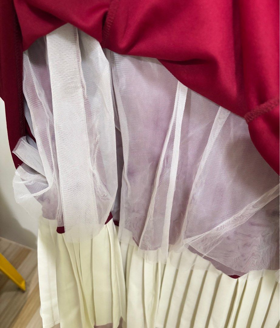 Shein 3XL Pleated Dress (Category: Dresses) located in Calasiao. Submitted by tkvely16 (Listing ID 1413052917, Image 2). Description: - Burgundy top with a flattering square neckline - Elegant cream-colored pleated skirt - Convenient back zipper closure - Comfortable size 3XL - Soft white inner lining - Unique layered design with tulle-like material for added volume MOP: GCASH only MOD: J&T (sf shouldered by buyer).