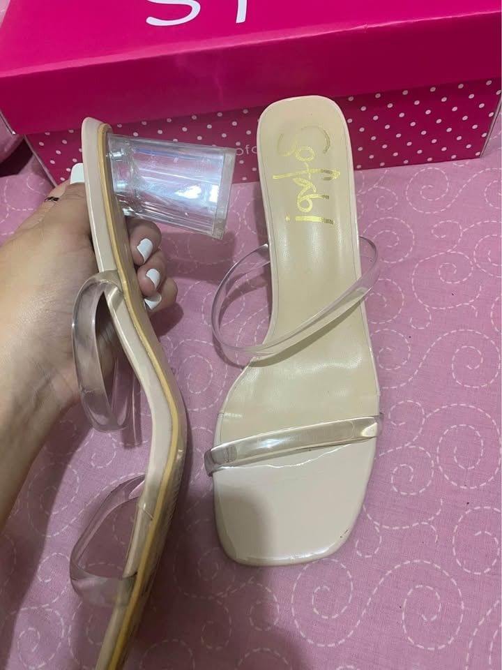 So Fab! Arielle Nude Heels (Category: Heels) located in Manila. Submitted by li7144 (Listing ID 1413123180, Image 2). Description: - So Fab! Arielle heels - Nude color - Size 38 - Clear strap design - Box is not available - Used once, sa semento ginamit kaya nagasgas ang ilalim - Perfect for any occasion.