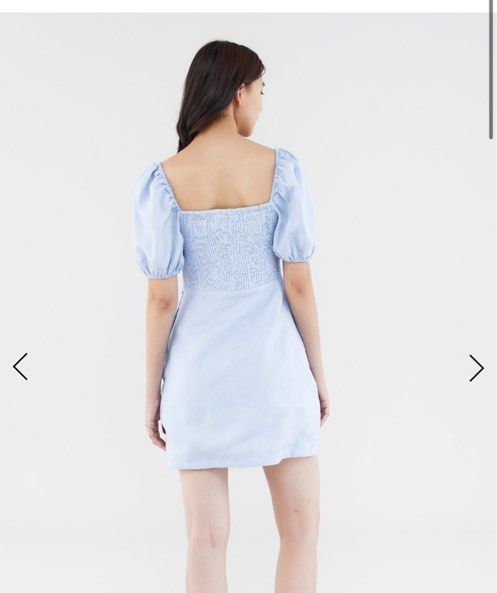 The Editor's Market Blake Linen Pleat-Front Dress Linen Mini Dress - Blue,  Women's Fashion, Dresses & Sets, Dresses on Carousell