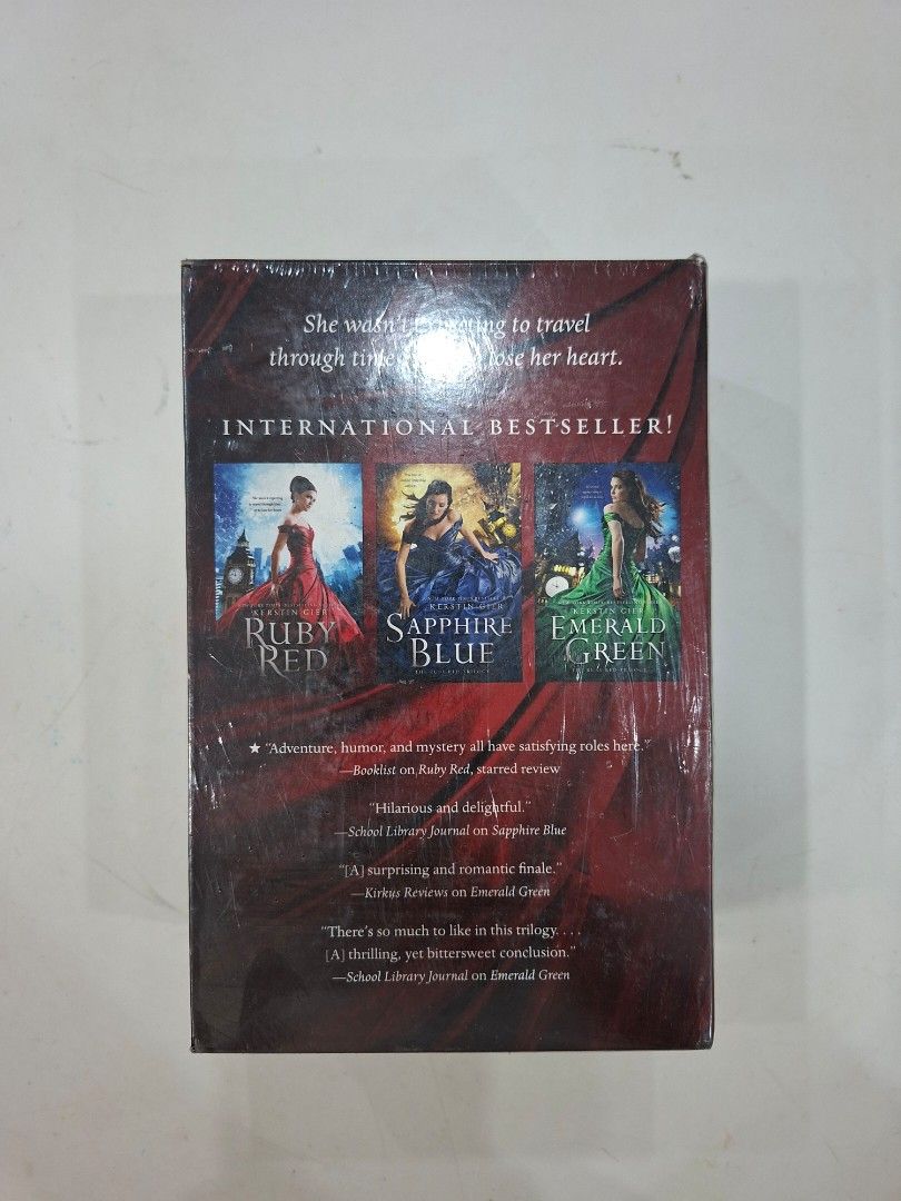The Ruby Red Trilogy Boxed Set by Kerstin Gier (Category: Storybooks) located in Quezon City. Submitted by forsyth21 (Listing ID 1413150797, Image 3). Description: - Includes: Ruby Red, Sapphire Blue, and Emerald Green. - Books are in its original plastic seal. - Only for delivery. .