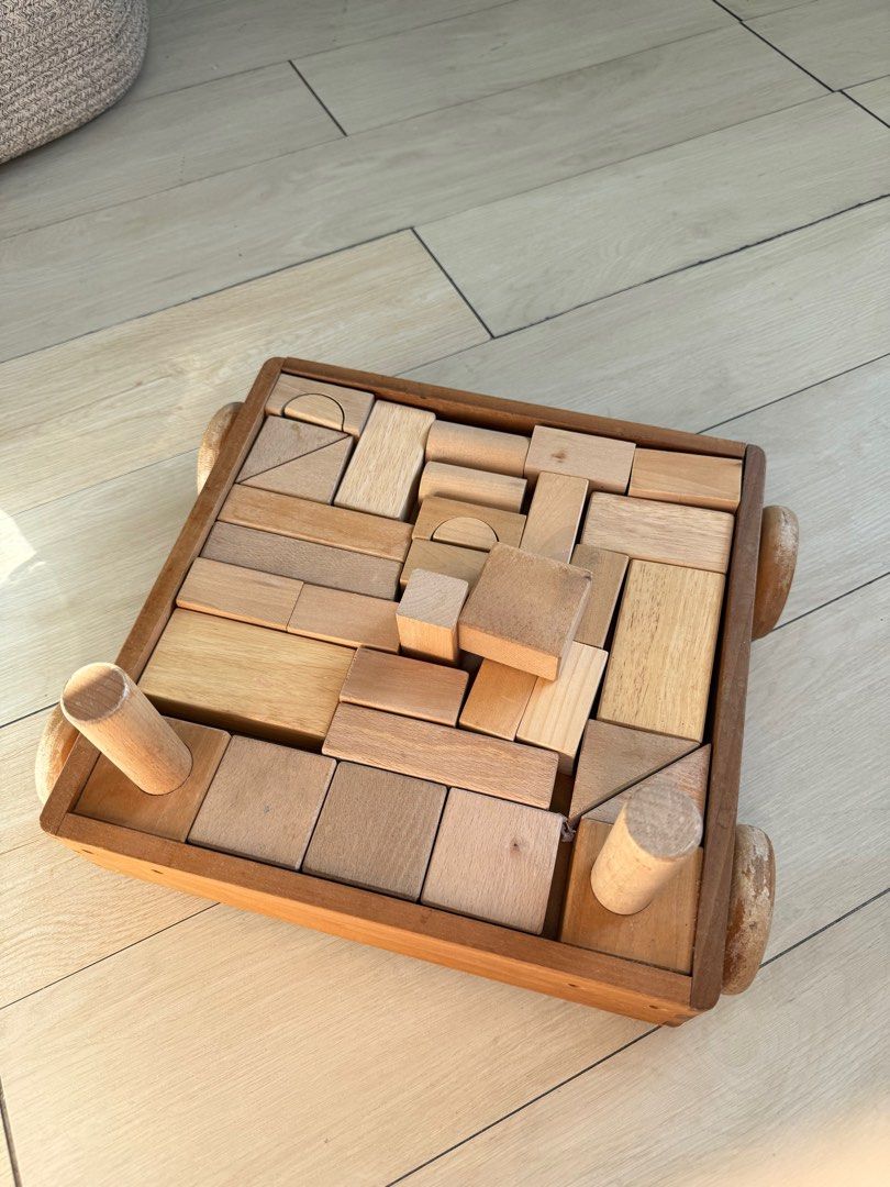 Wooden Blocks with Cart (BIG) (Category: Educational & Learning Toys) located in Angono. Submitted by declutterWithKaye (Listing ID 1413086610, Image 1). Description: Wooden block set with cart. Includes various shapes and sizes. Complete set. For lalamove only this is quite big.