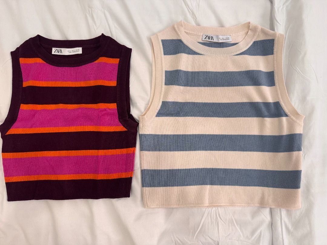 Zara Knit Cropped Tops (S-L) (Category: Others Tops) located in San Juan City. Submitted by declutterbymicah (Listing ID 1413087291, Image 3). Description: 💌 DETAILS: - Zara Knit Cropped Tops - Sizes: S (Striped Pink - SOLD), M (Pink and Brown), L (Striped Blue) - PHP 300 per piece, PHP 1000 for all - SF/Grab/Lalamove to be shouldered by the buyer..