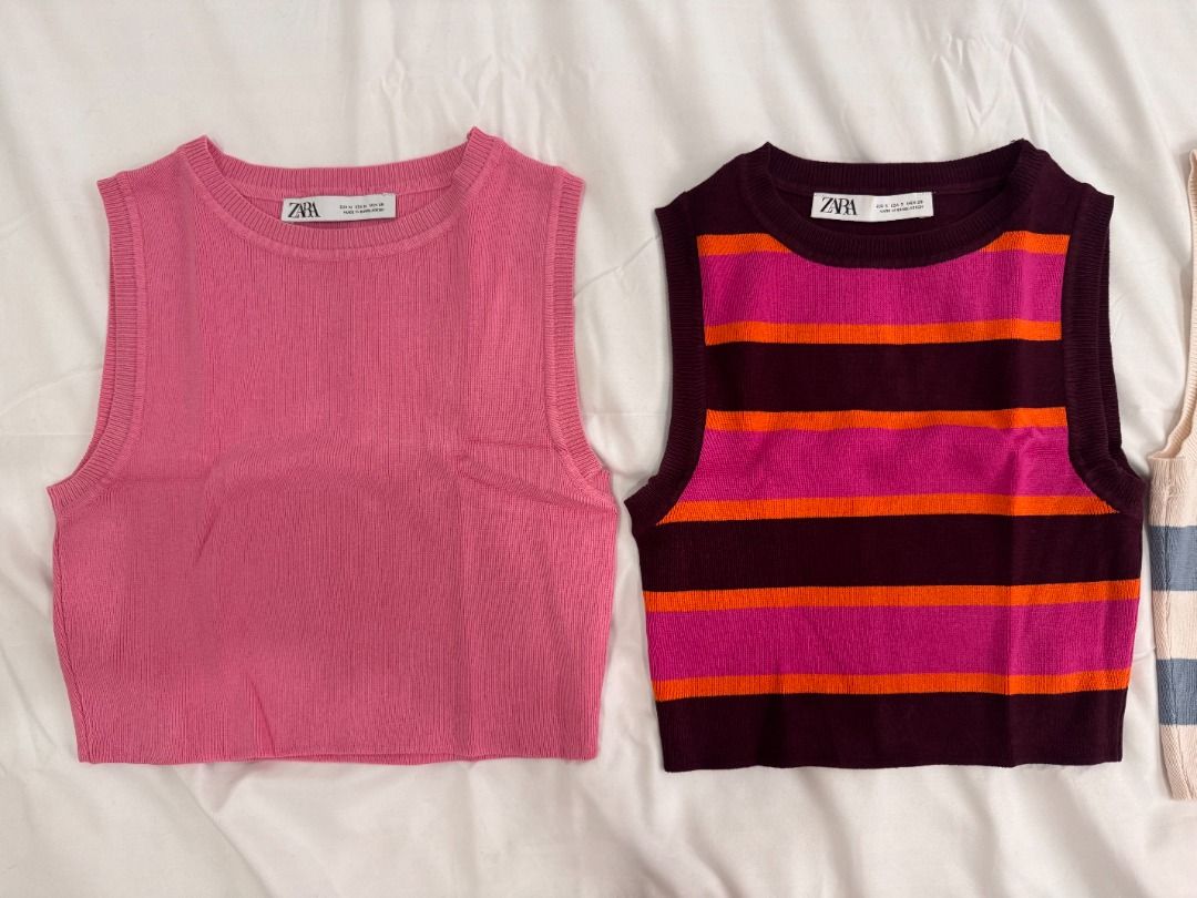 Zara Knit Cropped Tops (S-L) (Category: Others Tops) located in San Juan City. Submitted by declutterbymicah (Listing ID 1413087291, Image 2). Description: 💌 DETAILS: - Zara Knit Cropped Tops - Sizes: S (Striped Pink - SOLD), M (Pink and Brown), L (Striped Blue) - PHP 300 per piece, PHP 1000 for all - SF/Grab/Lalamove to be shouldered by the buyer..