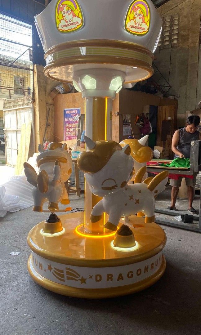 3 seater carousel (Category: Everything Else Others) located in San Pablo. Submitted by vennisa.sportssupplies (Listing ID 1416723184, Image 1). Description: 🎠 3 SEATER CAROUSEL ! ✨ RED UNICORN ✨ PINK UNICORN ✨ GOLD UNICORN ✨ TREE FLOWER SPECIFICATIONS: ✅ Age: ❤ years, >6 Years, >8 Years ✅ is_customized: Yes ✅ Plug Type: US PLUG ✅ Name: Hare&Tortoise Carousel ✅ Material: Fiberglass ✅ Power: 400W ✅ Size: 115*115*230CM ✅ Weight: 200KG ✅ Player: 3 