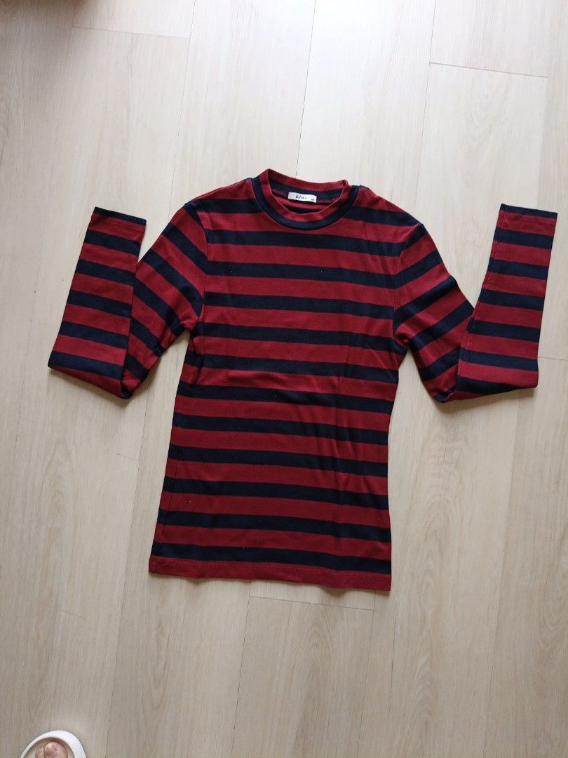 Baleno Striped Long Sleeve Shirt - Medium (Category: Babies & Kids Fashion) located in Quezon City. Submitted by 2sweetie (Listing ID 1416679087, Image 2). Description: - Baleno long sleeve shirt - Red and navy blue stripes - Crew neck - Medium size - Regular fit - Classic and versatile - Baleno logo on inner tag.