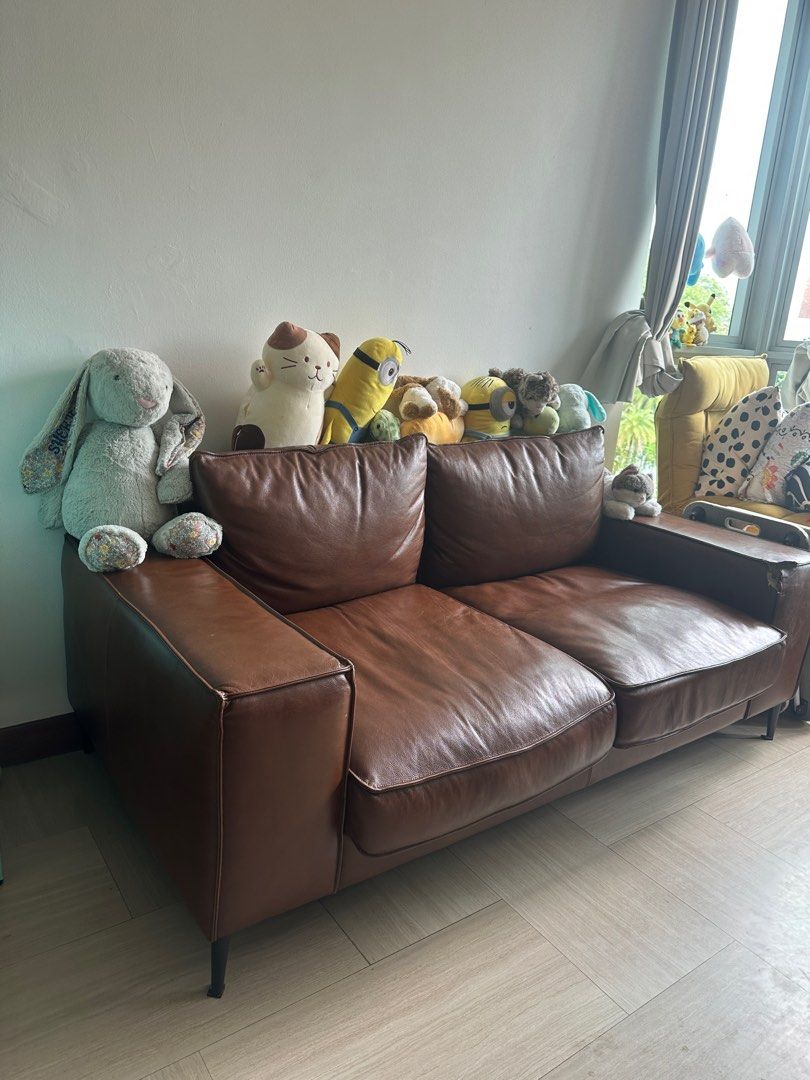 REAL Brown Leather 2-Seater Sofa