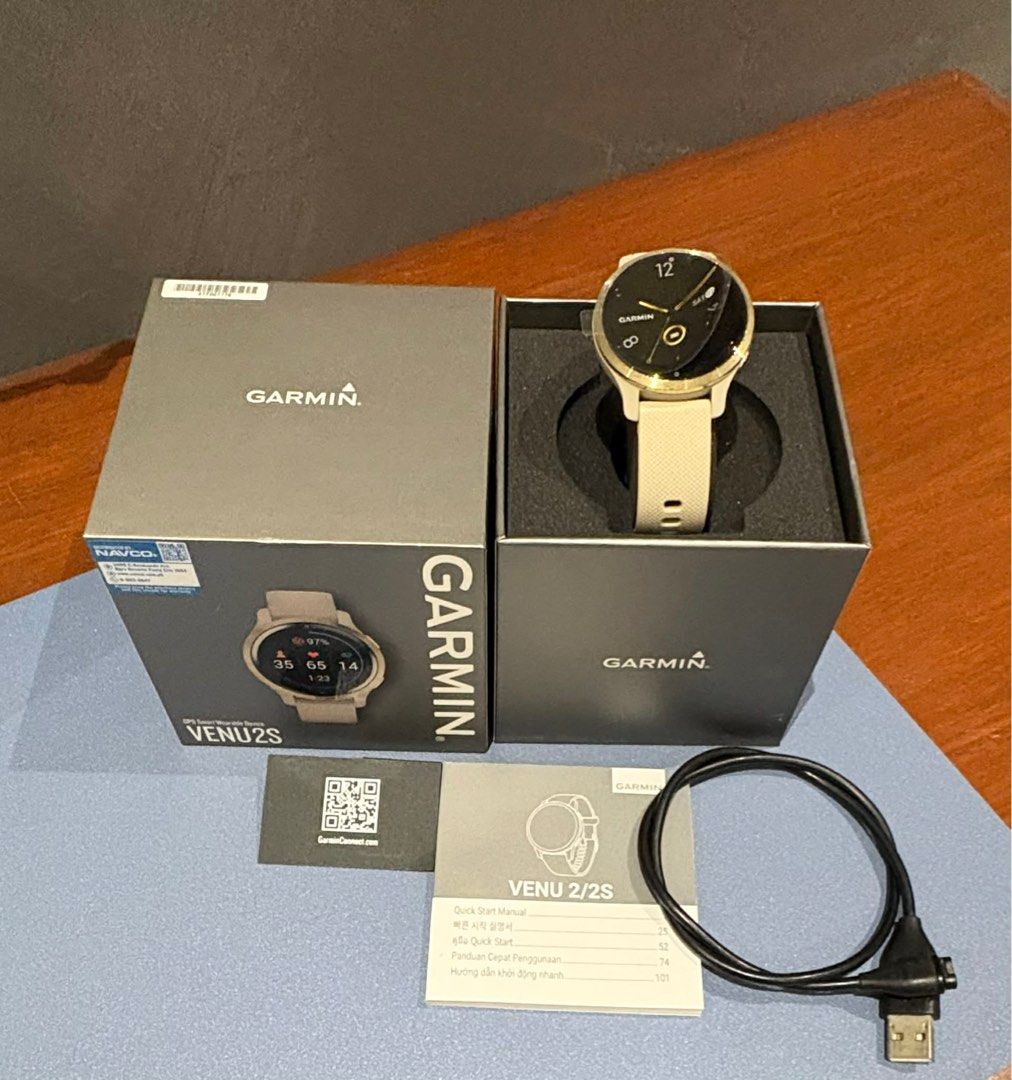 Garmin Venu 2S GPS Smartwatch (Category: Wearables & Smart Watches) located in Taguig. Submitted by ohmarmoris (Listing ID 1416748909, Image 2). Description: - Price is negotiable - Lightly used - Lady owned - Good as new - You can visit the website for specs: https://ph.garmin.com/products/wearables/venu-2s-tundra-champagne/#specsTab - RFS: Upgraded.