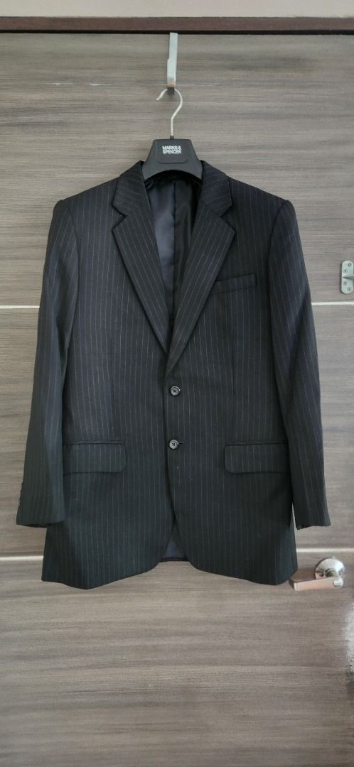 Kingsmen Custom Tailored Black Pinstripe Suit (Category: Coats, Jackets and Outerwear) located in Pasig City. Submitted by primehouse (Listing ID 1416744062, Image 1). Description: - Kingsmen Custom Tailor suit - Classic black pinstripe design - Includes blazer and trousers - Blazer: three-button closure, two front pockets - Trousers: button closure, single back pocket - Quality tailoring - Well maintained dry cleaned only - comes with a garment 