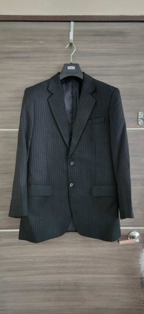 Kingsmen Custom Tailored Black Pinstripe Suit (Category: Coats, Jackets and Outerwear) located in Pasig City. Submitted by primehouse (Listing ID 1416744062, Image 3). Description: - Kingsmen Custom Tailor suit - Classic black pinstripe design - Includes blazer and trousers - Blazer: three-button closure, two front pockets - Trousers: button closure, single back pocket - Quality tailoring - Well maintained dry cleaned only - comes with a garment 