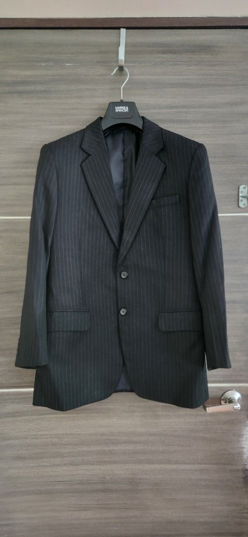 Kingsmen Custom Tailored Black Pinstripe Suit (Category: Coats, Jackets and Outerwear) located in Pasig City. Submitted by primehouse (Listing ID 1416744062, Image 2). Description: - Kingsmen Custom Tailor suit - Classic black pinstripe design - Includes blazer and trousers - Blazer: three-button closure, two front pockets - Trousers: button closure, single back pocket - Quality tailoring - Well maintained dry cleaned only - comes with a garment 