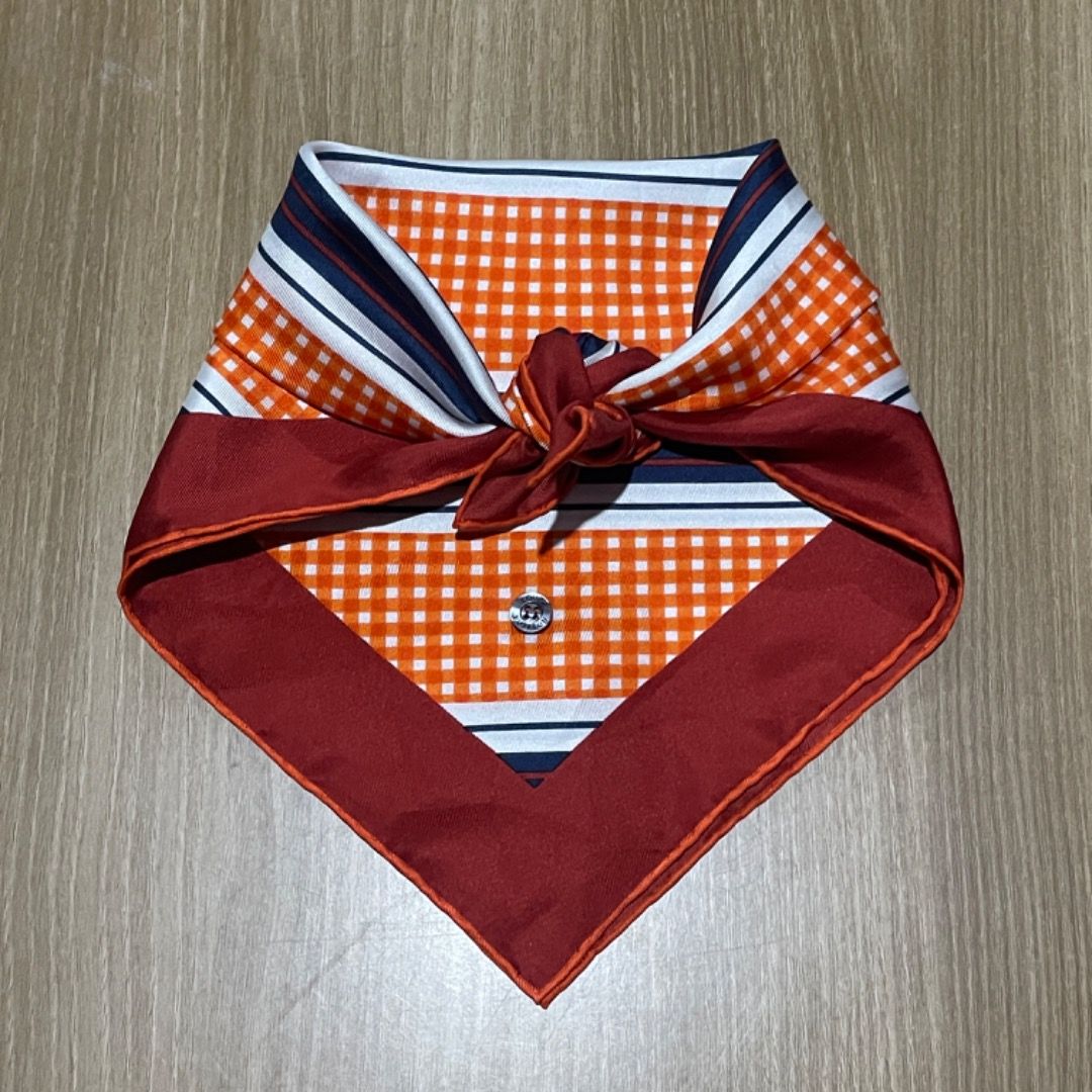 Louis Vuitton Silk Neck Scarf (Category: Luxury Accessories) located in Bacolod City. Submitted by cast.archives (Listing ID 1416651996, Image 2). Description: Louis Vuitton Silk Neck Scarf Handrolled stitch Comes with collar button Condition: Excellent Flaw: Missing main tag.