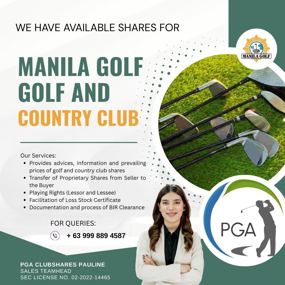 MANILA GOLF SHARE (Category: Golf) located in Las Pinas. Submitted by pgapauline (Listing ID 1416744634, Image 1). Description: MANILA GOLF SHARE AVAILABLE Please notify me if you have queries: Ms. Pauline - Sales Team Head PGA Clubshares Inc. SEC License No. 02-2022-14465 09998894587 #golfphilippines #golfing #sports #golfph #sportsph #manilagolf.