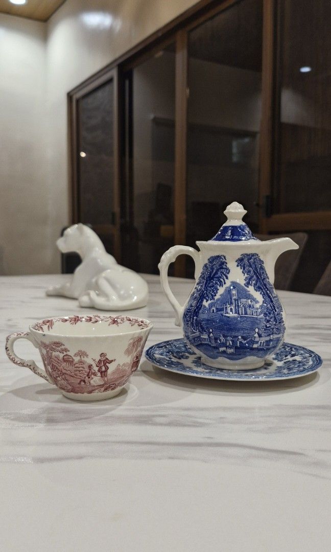 Mason's Teapot & Teacup Bundle (Category: Other Kitchenware & Tableware) located in Pasig City. Submitted by gotenten (Listing ID 1416682787, Image 1). Description: Mason's Teapot • Body has perfect condition, natural crazing on the lid. Churchill Cake Plate - Excellent condition. Mason's Teacup • Minimal crazing on the inside..