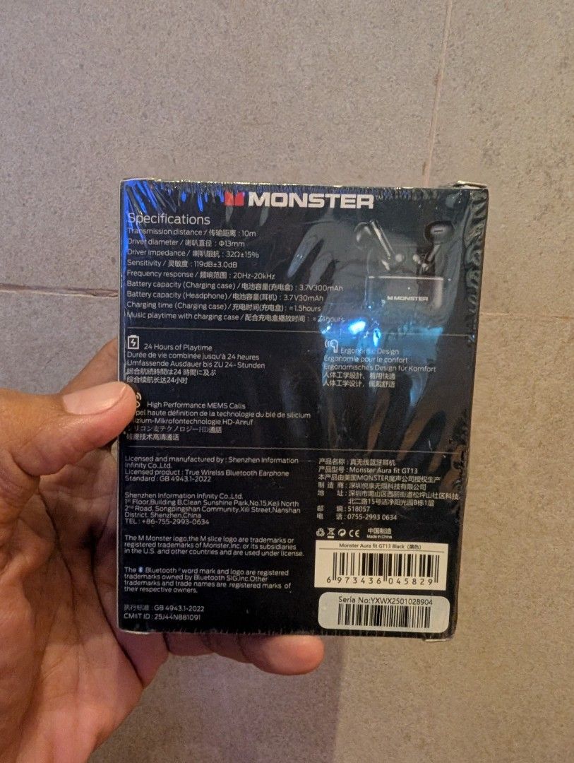 Monster Aura Fit GT13 Bluetooth earphones (Black) (Category: Earphones) located in Quezon City. Submitted by unboxingtito (Listing ID 1416829310, Image 3). Description: Brand new and sealed .