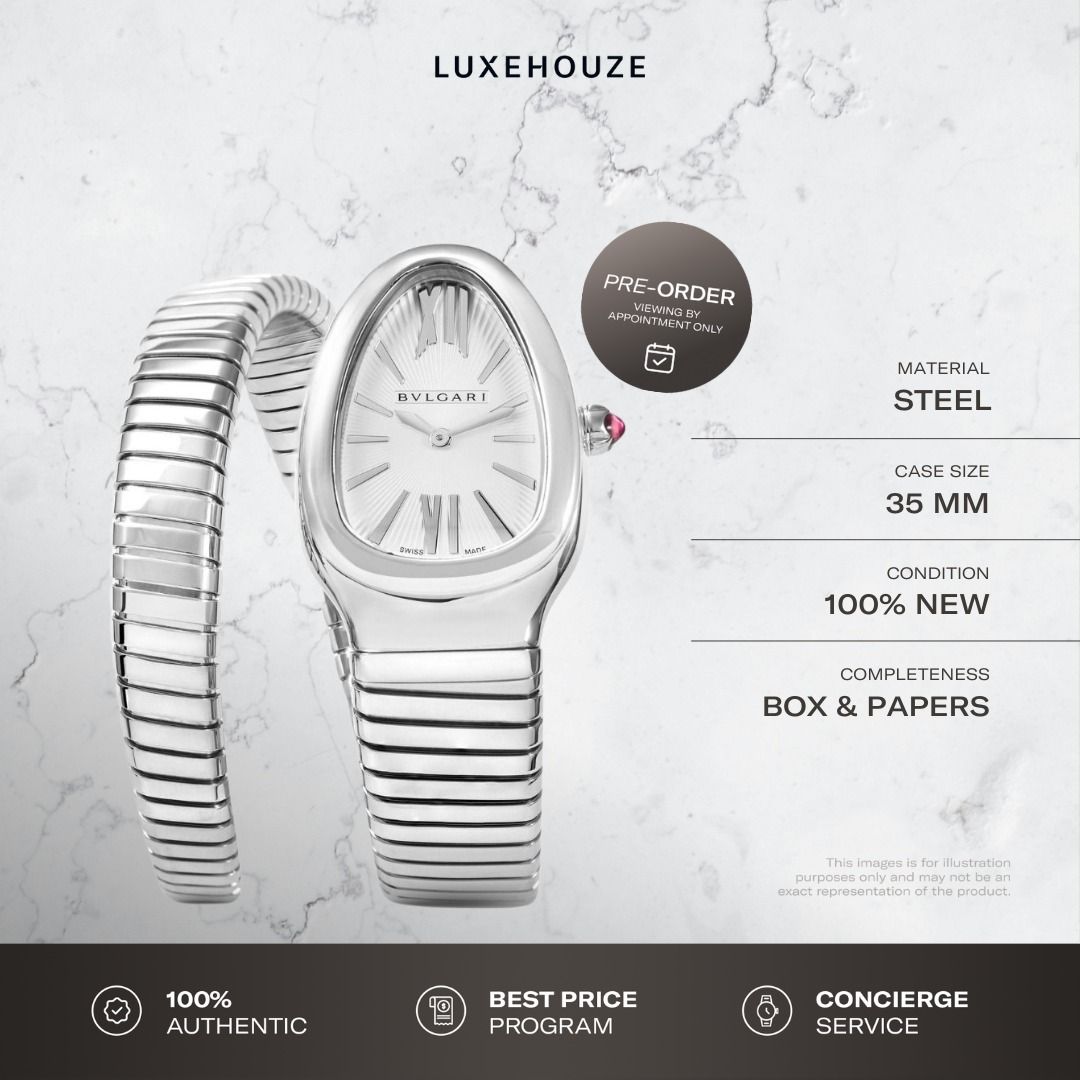 New Dec 2025 Bulgari Serpenti Tubogas Watch 101817 Silver (Category: Watches) located in Singapore. Submitted by luxehouze (Listing ID 1415296589, Image 1). Description: READY FOR EXTRA DEALS? Join our Community for special offers and latest arrivals! //bit.ly/LHWatchesSG Luxehouze is your trusted marketplace to buy and sell luxury goods. Luxehouze SG Pte Ltd is a licensed luxury goods marketplace and regulated dealer. WHY US? 100% Authentic with
