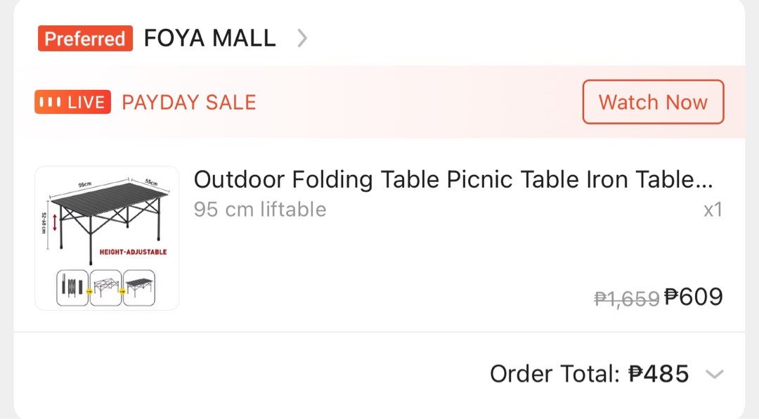 Outdoor Folding Picnic Table Height Adjustable (Category: Tables & Sets) located in Manila. Submitted by _shenarmd (Listing ID 1416668597, Image 2). Description: Camping table adjustable height Used twice RFS: ayoko na pala, ang bigat kasi 2nd table na namin tapos naka sedan lang kami 😵‍💫 Attention! May mga dents nung nareceive ko.