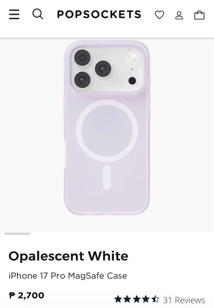 Popsockets Case - Opalescent White for 17 Pro (Category: Cases & Sleeves) located in Quezon City. Submitted by maxine628 (Listing ID 1416750411, Image 1). Description: Bought in Popsockets Uptown BGC. Never been used. Still in box..