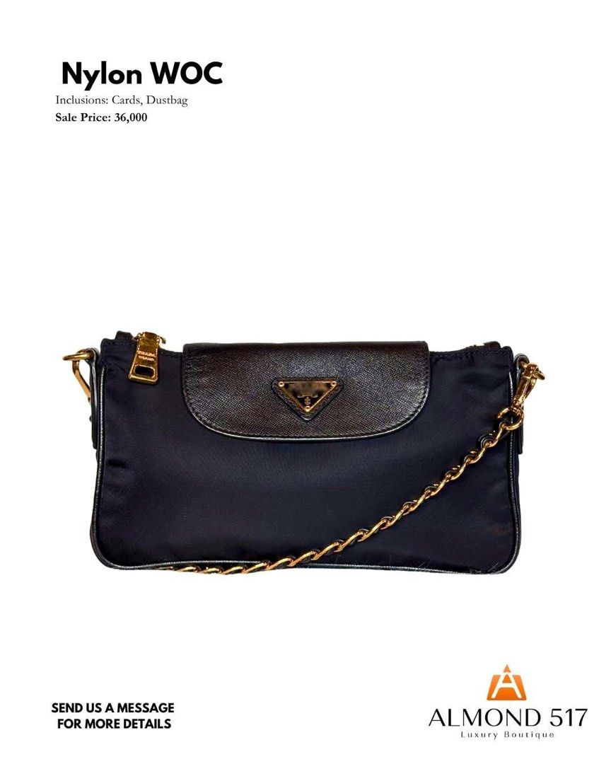 PRADA nylon WOC (Category: Luxury Bags & Wallets) located in Taguig. Submitted by gem_almond517 (Listing ID 1416784397, Image 1). Description: Condition: 8.5 / 10 Preloved ✅ Credit card accepted | Layaway up to 3 months 📍 Available for viewing at 2nd Floor, Shops at Serendra, BGC ⏰ Open daily from 12NN - 9PM Almond 517 Luxury is not affiliated with the brands mentioned. 📩 DM us for inquiries. #Almond517 #Almond517LuxuryBoutique #Almond517BGC #L